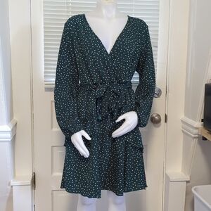 NWOT Uguest Emerald Polka Dot Ruffled Wrap Long Sleeve Dress Size XL